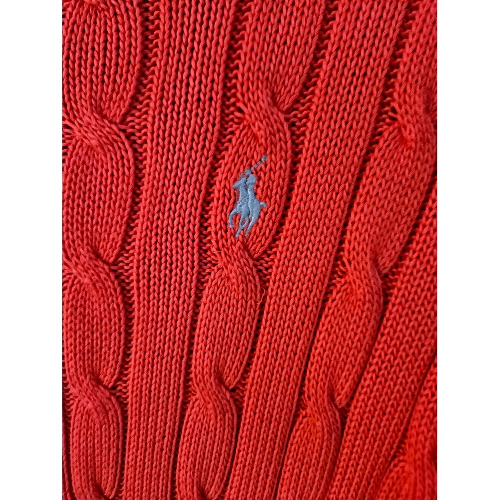 Polo Ralph Lauren Cable Knit Sweater Womens M Red Excellent Pima Cotton Slim Fit - Picture 5 of 7